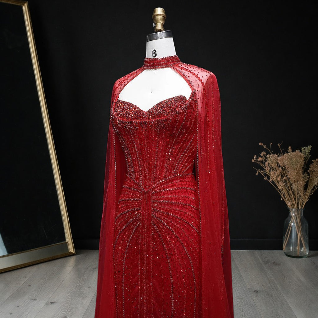 Luxury Beaded Evening Dress with Sparkling Cape Train YL134