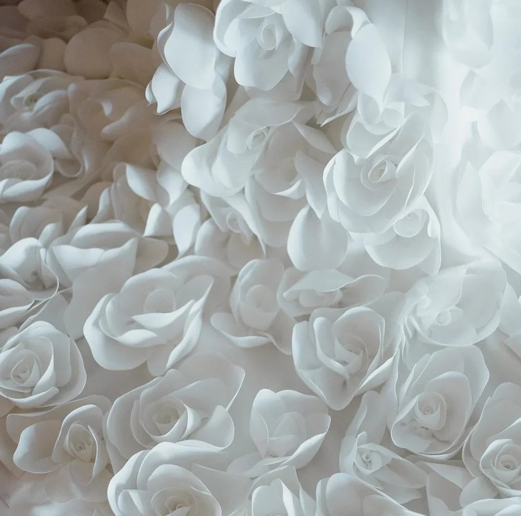 Luxury White Off-Shoulder Evening Gown with 3D Floral Appliqués YL135