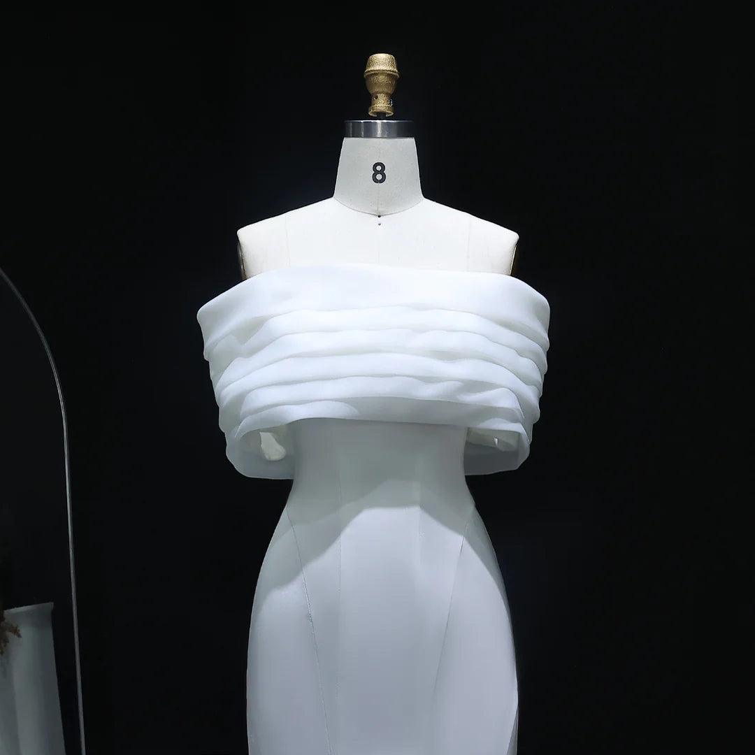 Luxury White Off-Shoulder Evening Gown with 3D Floral Appliqués YL135