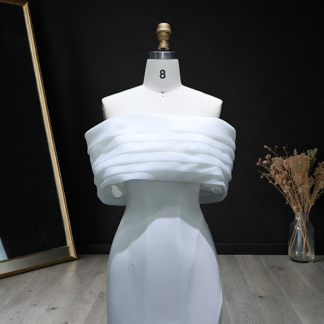 Luxury White Off-Shoulder Evening Gown with 3D Floral Appliqués YL135