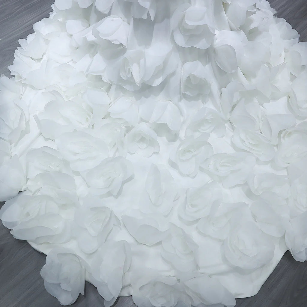 Luxury White Off-Shoulder Evening Gown with 3D Floral Appliqués YL135