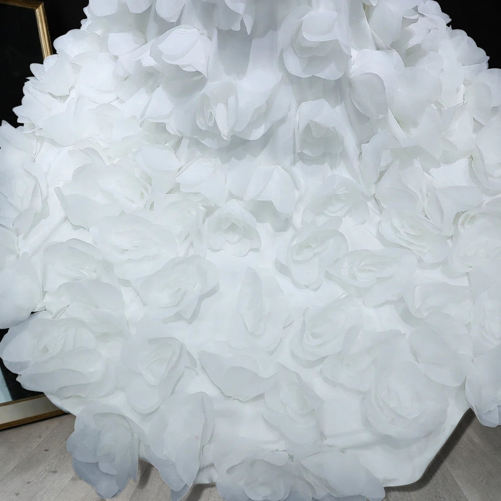 Luxury White Off-Shoulder Evening Gown with 3D Floral Appliqués YL135