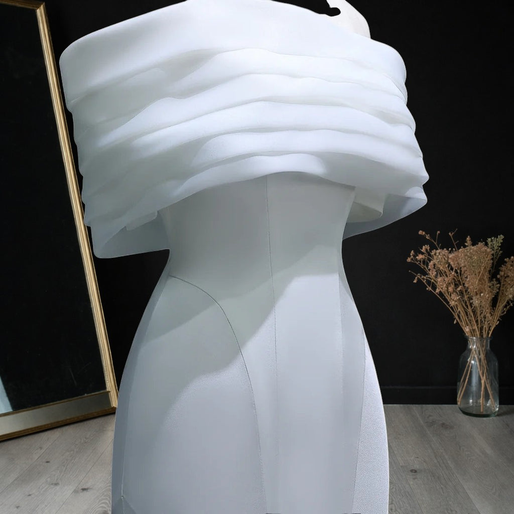 Luxury White Off-Shoulder Evening Gown with 3D Floral Appliqués YL135