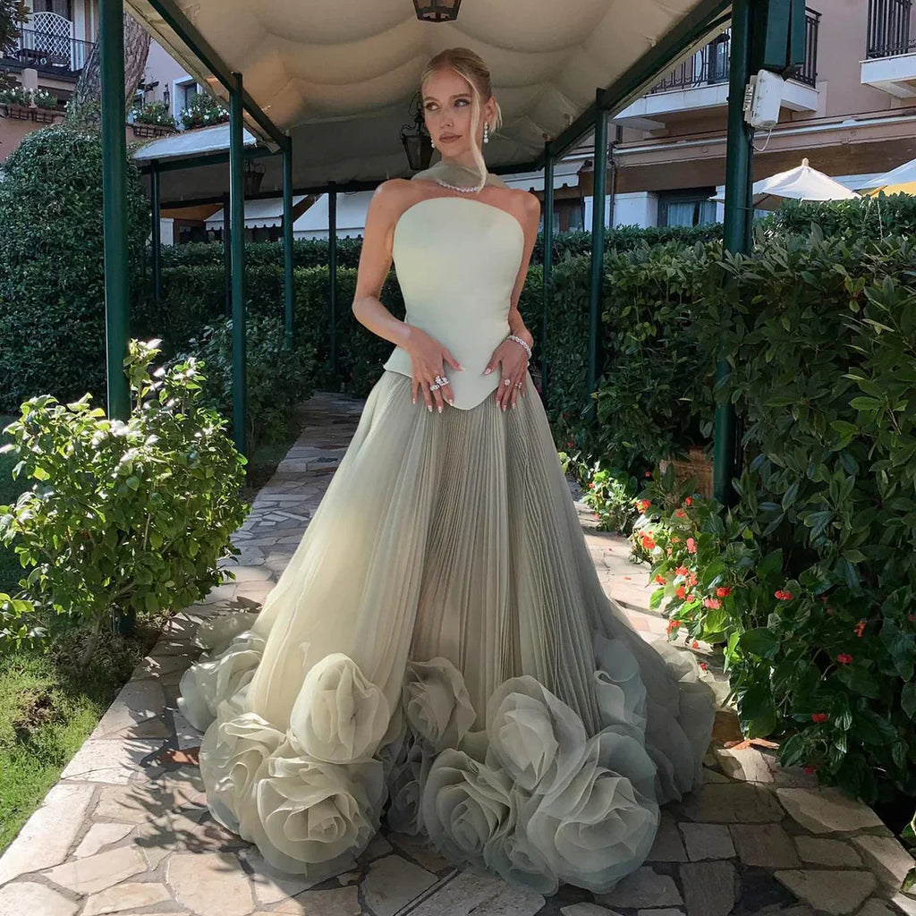 Elegant Green Strapless 3D Flower Evening Dress for Wedding YL137