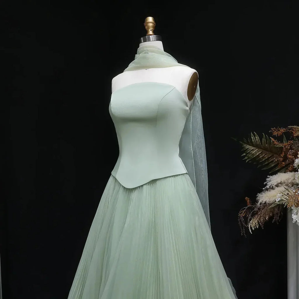 Elegant Green Strapless 3D Flower Evening Dress for Wedding YL137