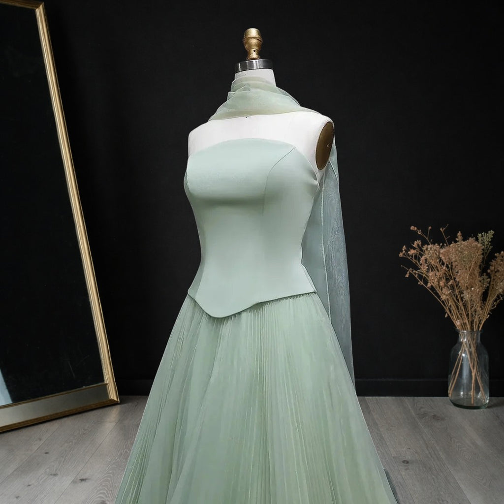 Elegant Green Strapless 3D Flower Evening Dress for Wedding YL137