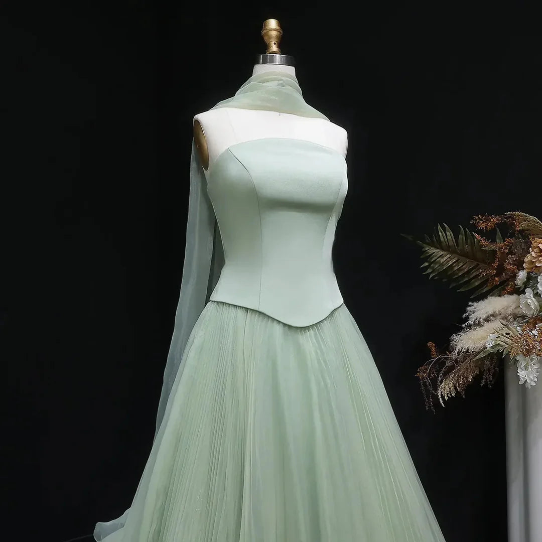Elegant Green Strapless 3D Flower Evening Dress for Wedding YL137