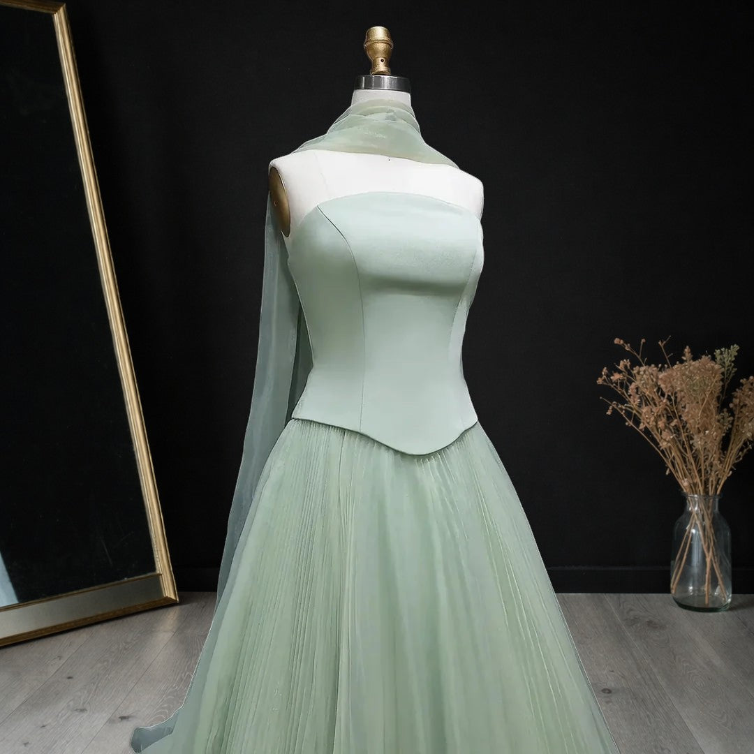 Elegant Green Strapless 3D Flower Evening Dress for Wedding YL137