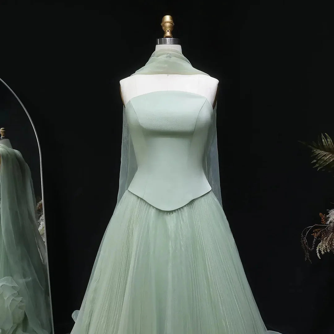 Elegant Green Strapless 3D Flower Evening Dress for Wedding YL137
