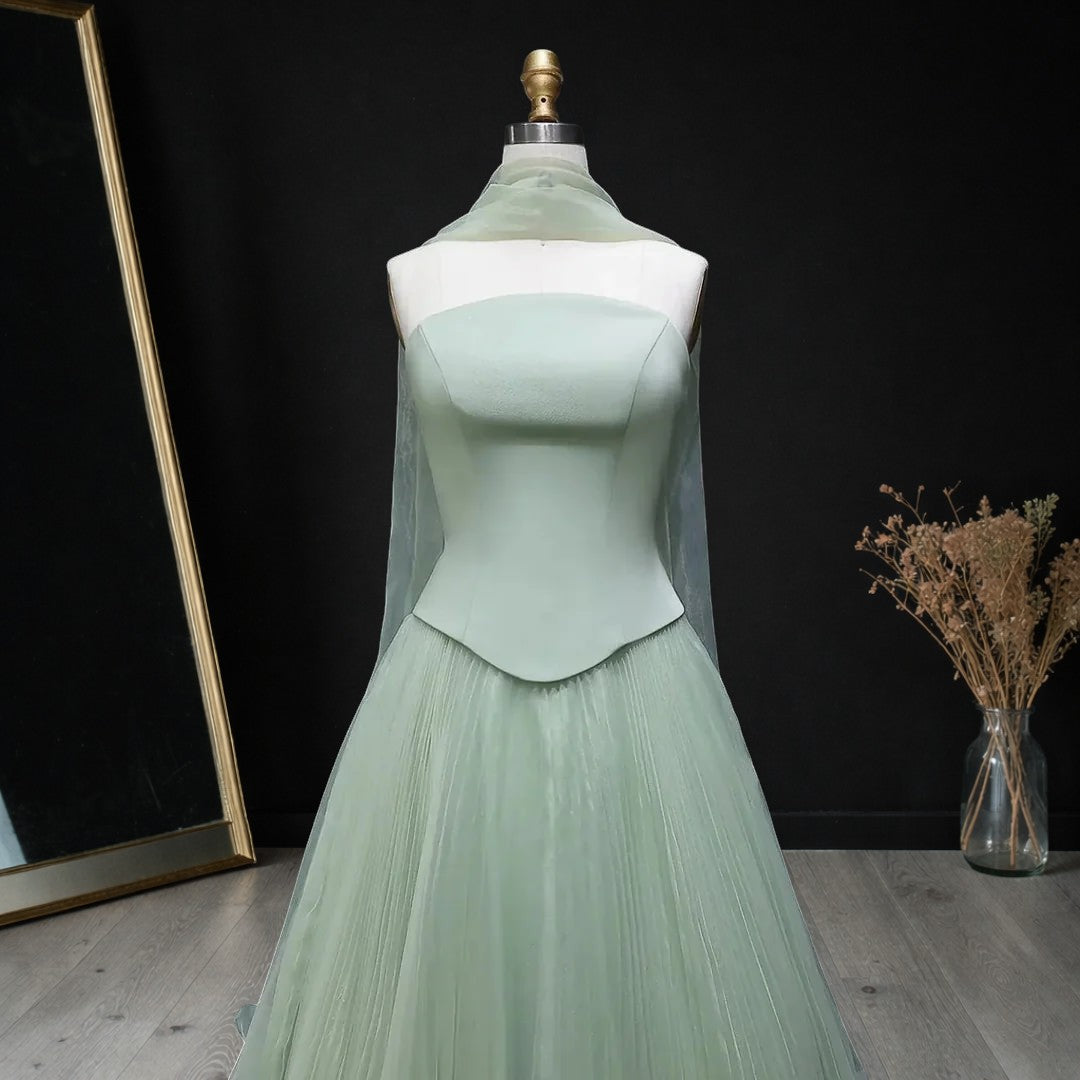 Elegant Green Strapless 3D Flower Evening Dress for Wedding YL137