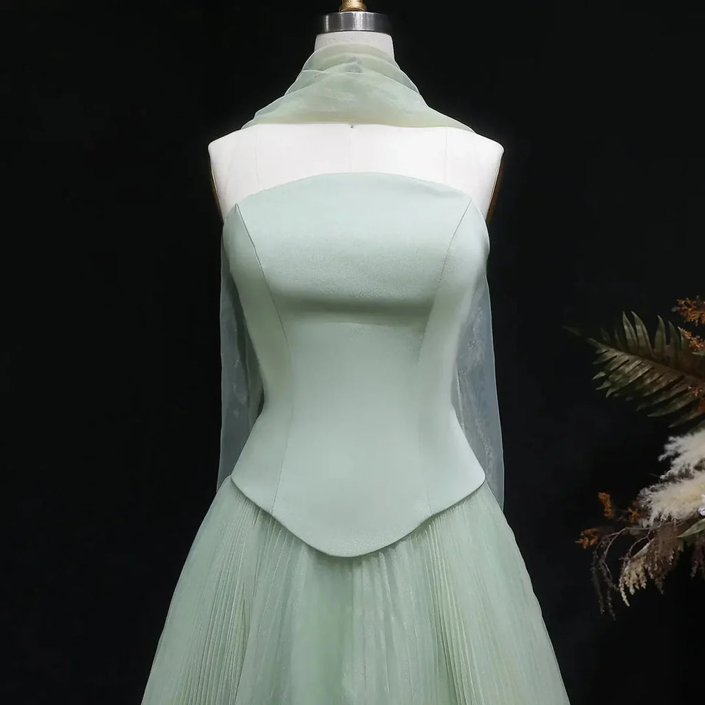 Elegant Green Strapless 3D Flower Evening Dress for Wedding YL137