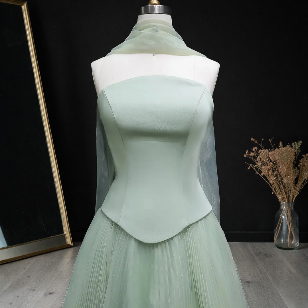 Elegant Green Strapless 3D Flower Evening Dress for Wedding YL137