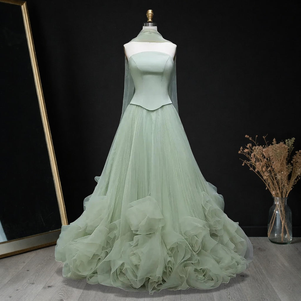 Elegant Green Strapless 3D Flower Evening Dress for Wedding YL137