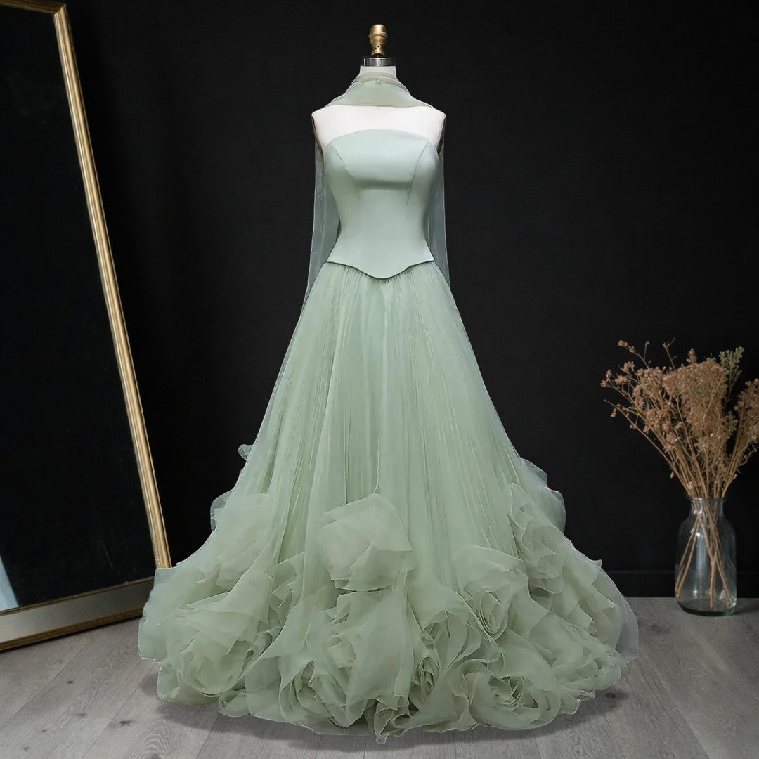 Elegant Green Strapless 3D Flower Evening Dress for Wedding YL137