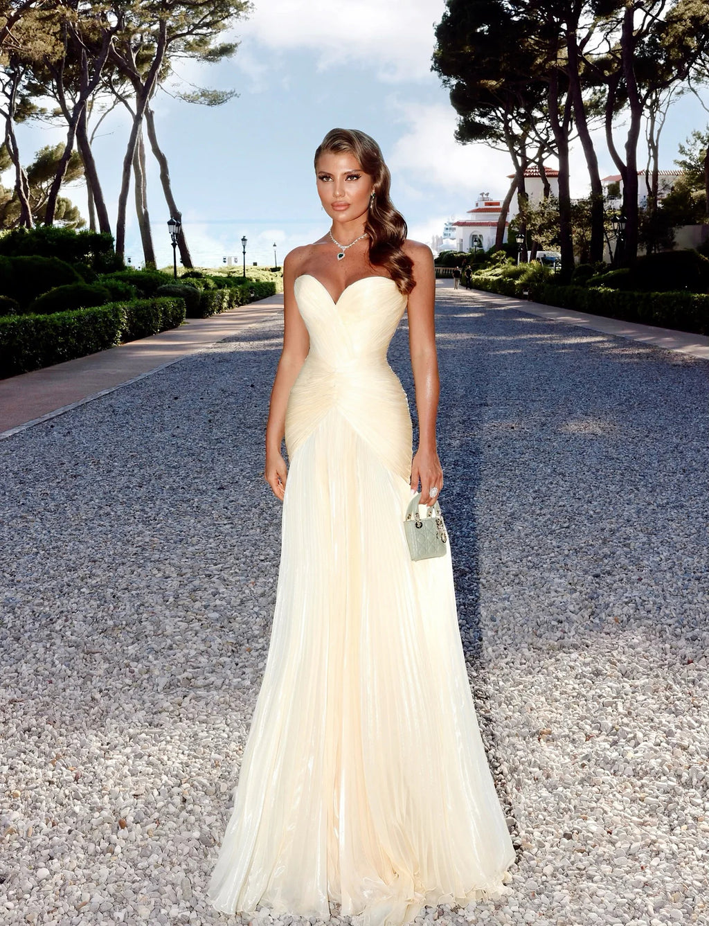 Luxury Light Yellow Sweetheart Pleated Evening Gown YL138