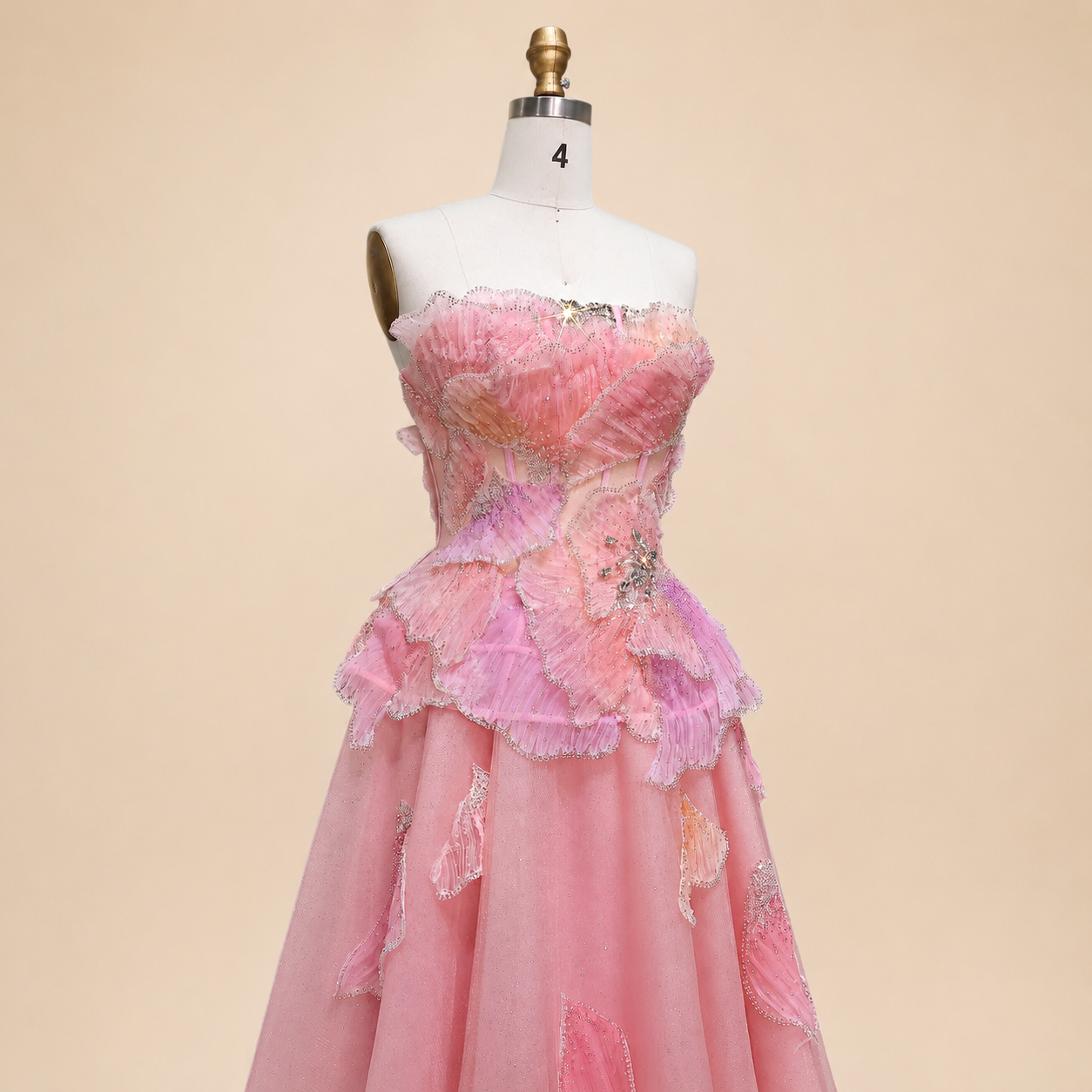 Elegant Pink 3D Floral Beaded Ball Gown Evening Dress YL142