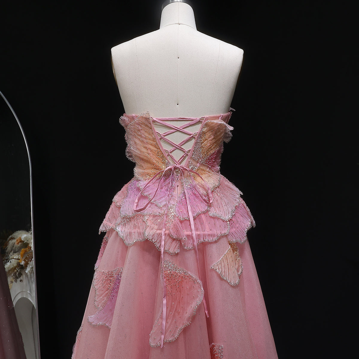 Elegant Pink 3D Floral Beaded Ball Gown Evening Dress YL142