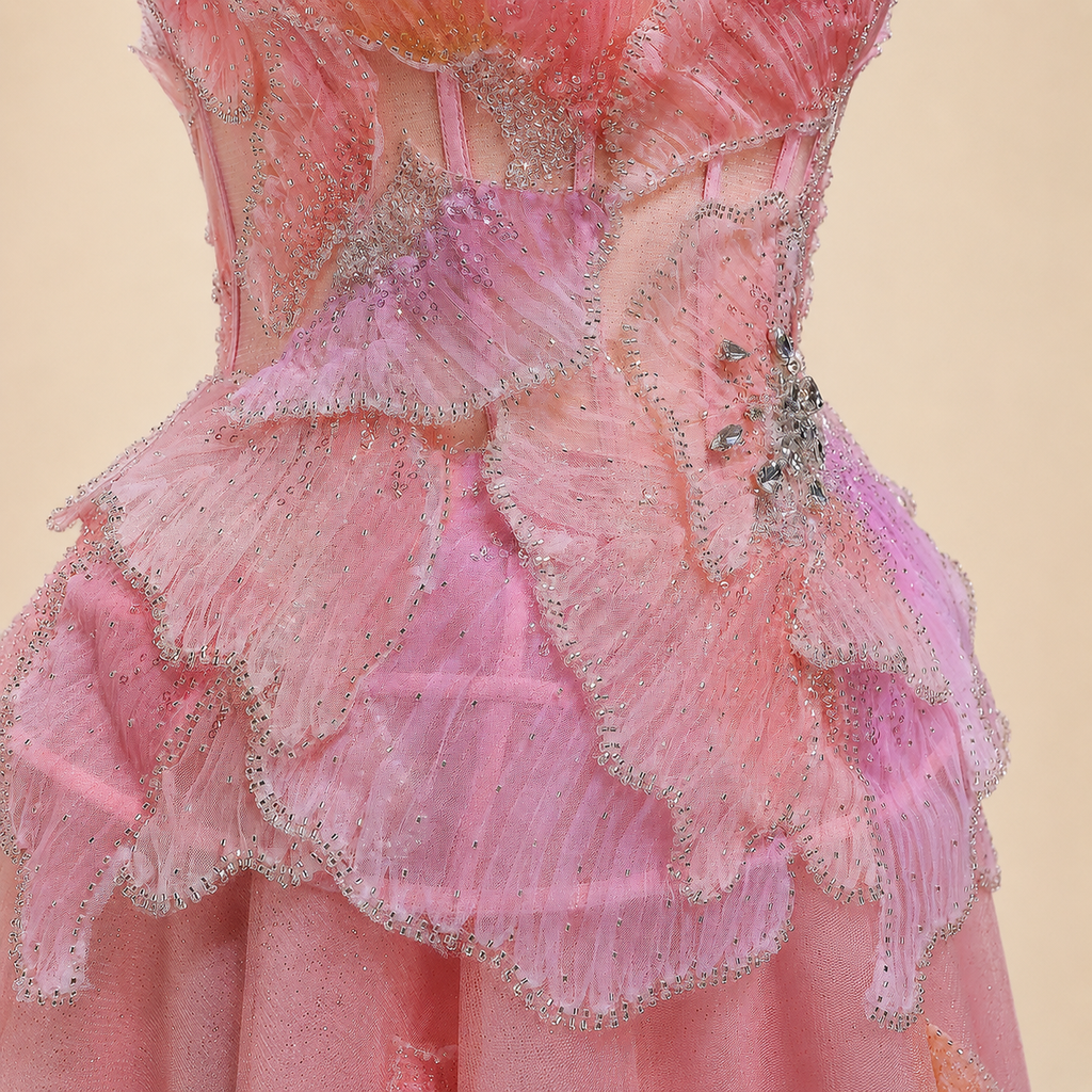 Elegant Pink 3D Floral Beaded Ball Gown Evening Dress YL142