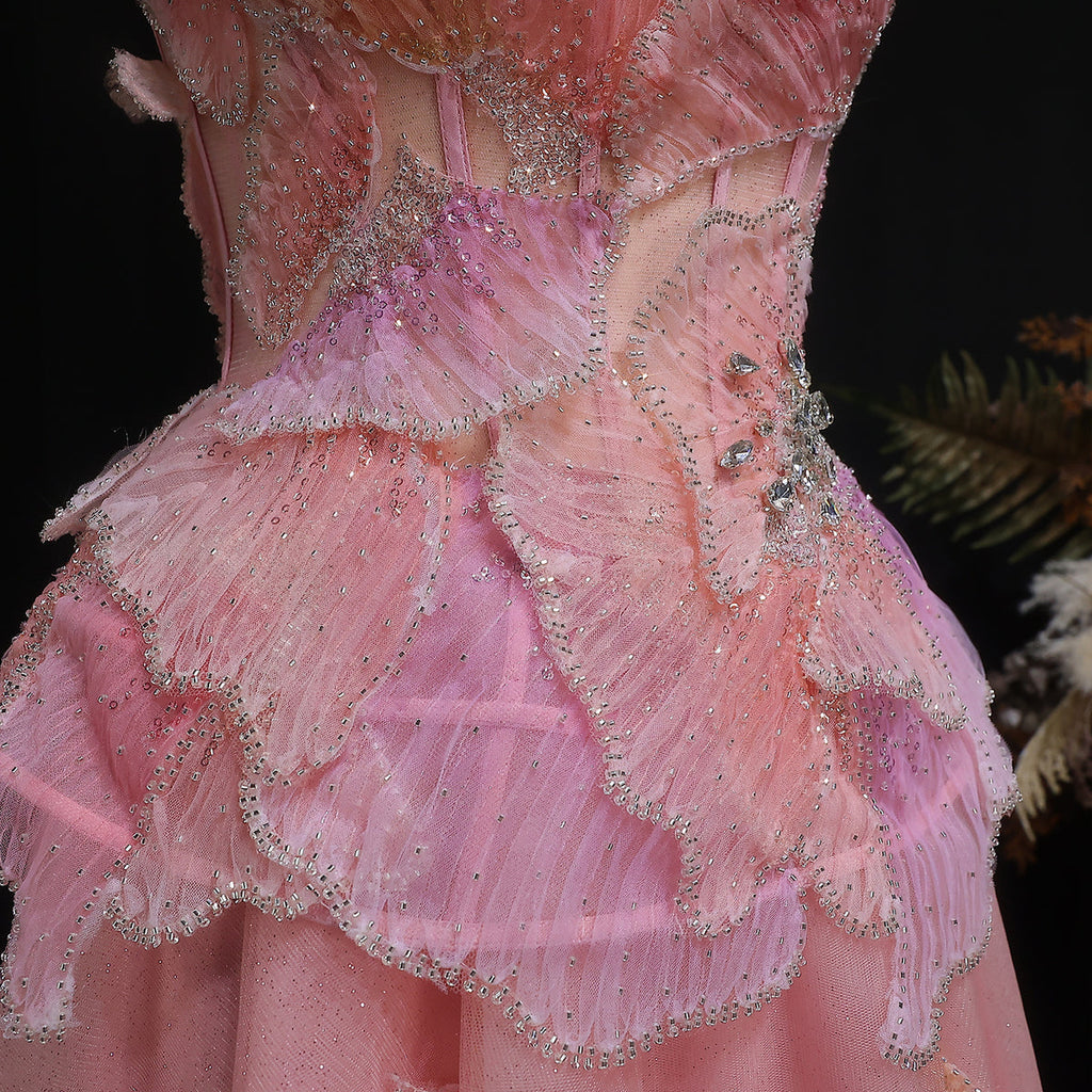 Elegant Pink 3D Floral Beaded Ball Gown Evening Dress YL142