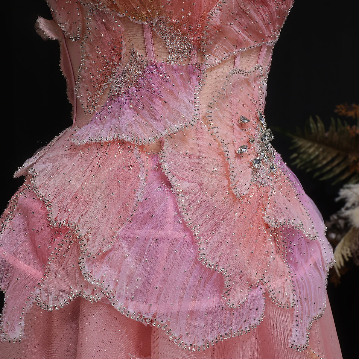 Elegant Pink 3D Floral Beaded Ball Gown Evening Dress YL142