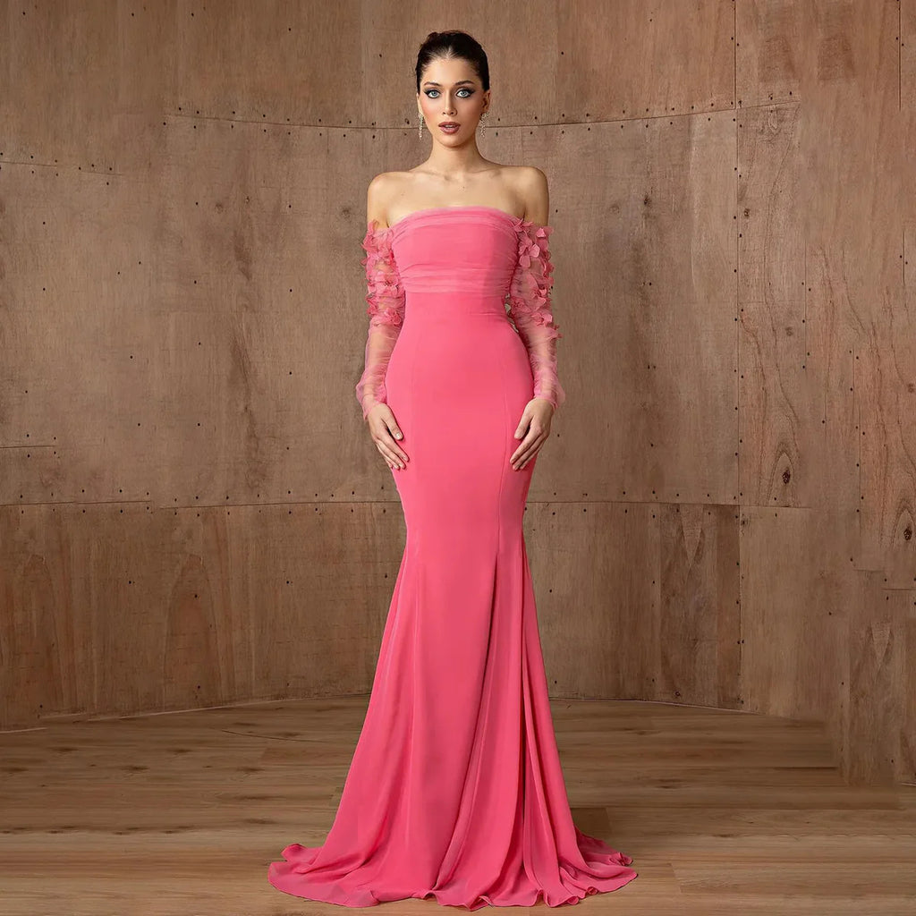 Luxury Pink Strapless 3D Embellished Evening Dress YL143