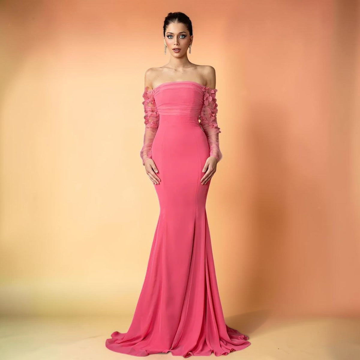 Luxury Pink Strapless 3D Embellished Evening Dress YL143