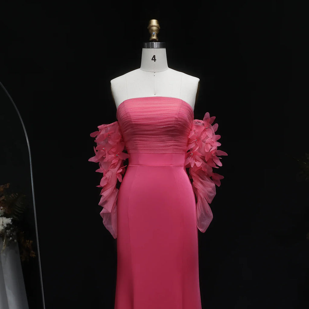 Luxury Pink Strapless 3D Embellished Evening Dress YL143