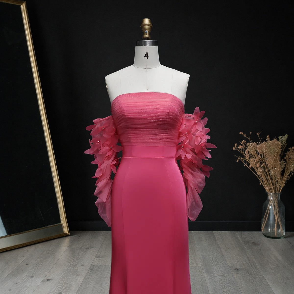 Luxury Pink Strapless 3D Embellished Evening Dress YL143