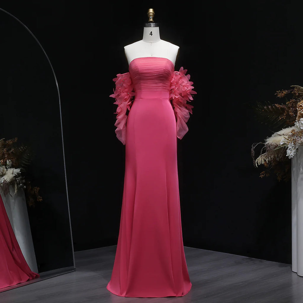 Luxury Pink Strapless 3D Embellished Evening Dress YL143