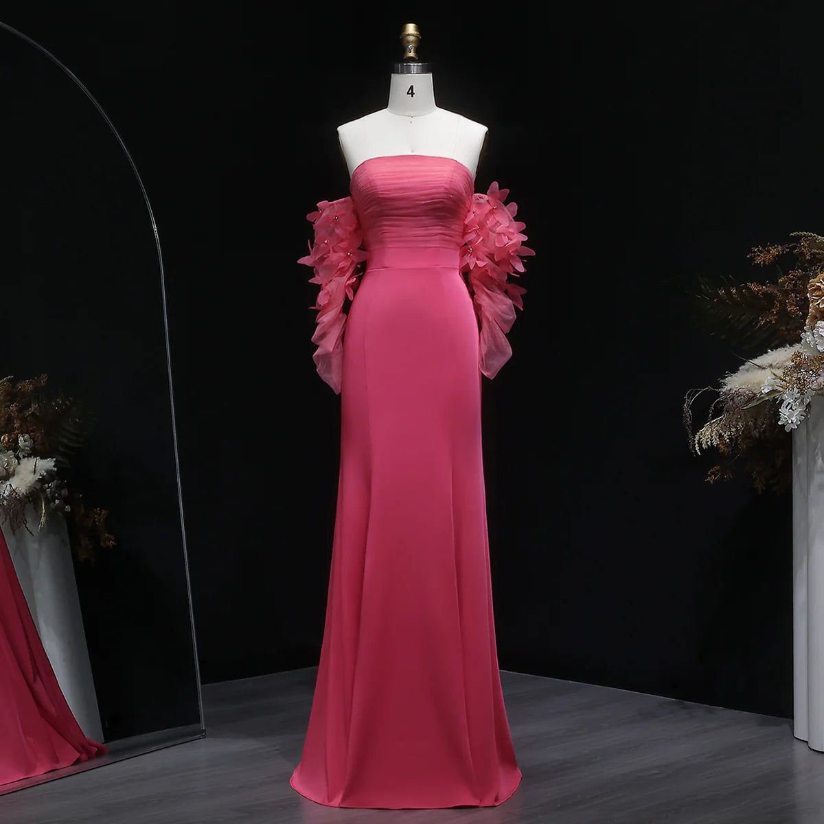 Luxury Pink Strapless 3D Embellished Evening Dress YL143