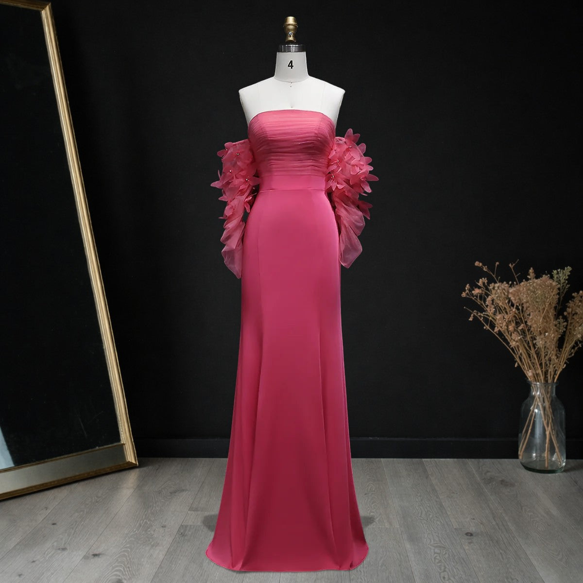 Luxury Pink Strapless 3D Embellished Evening Dress YL143