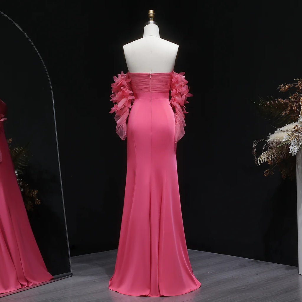 Luxury Pink Strapless 3D Embellished Evening Dress YL143