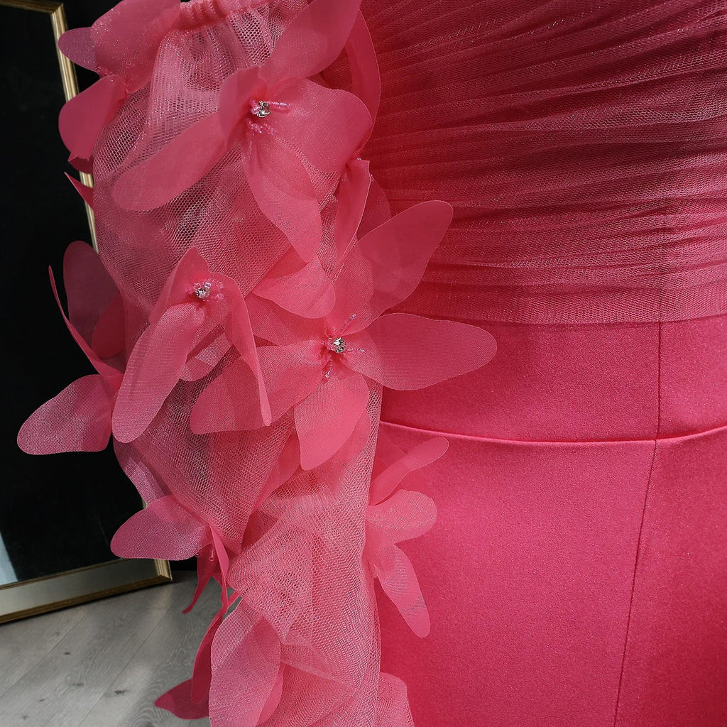 Luxury Pink Strapless 3D Embellished Evening Dress YL143