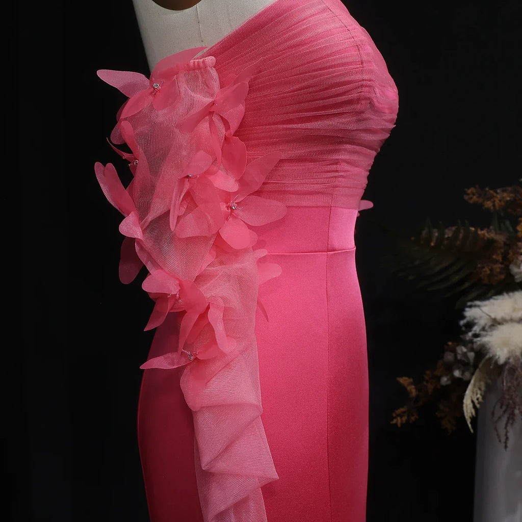 Luxury Pink Strapless 3D Embellished Evening Dress YL143