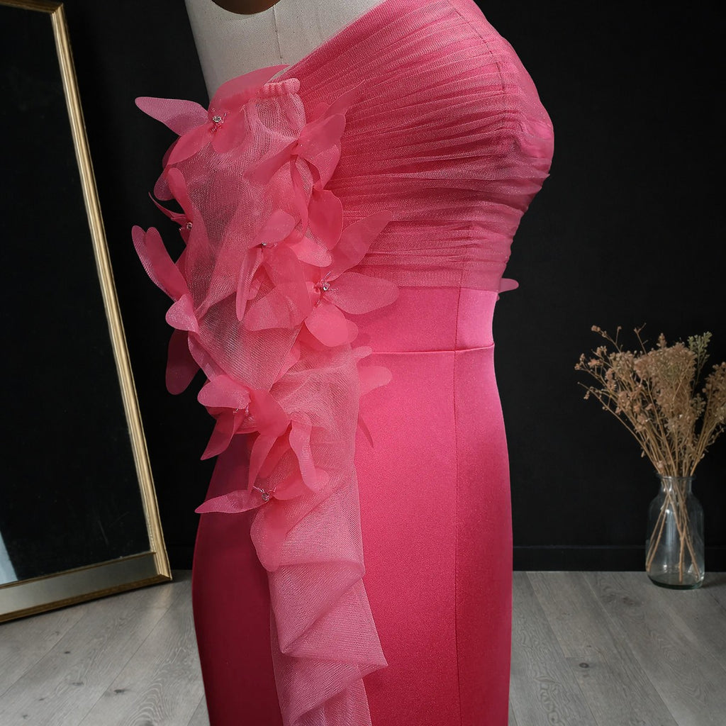 Luxury Pink Strapless 3D Embellished Evening Dress YL143