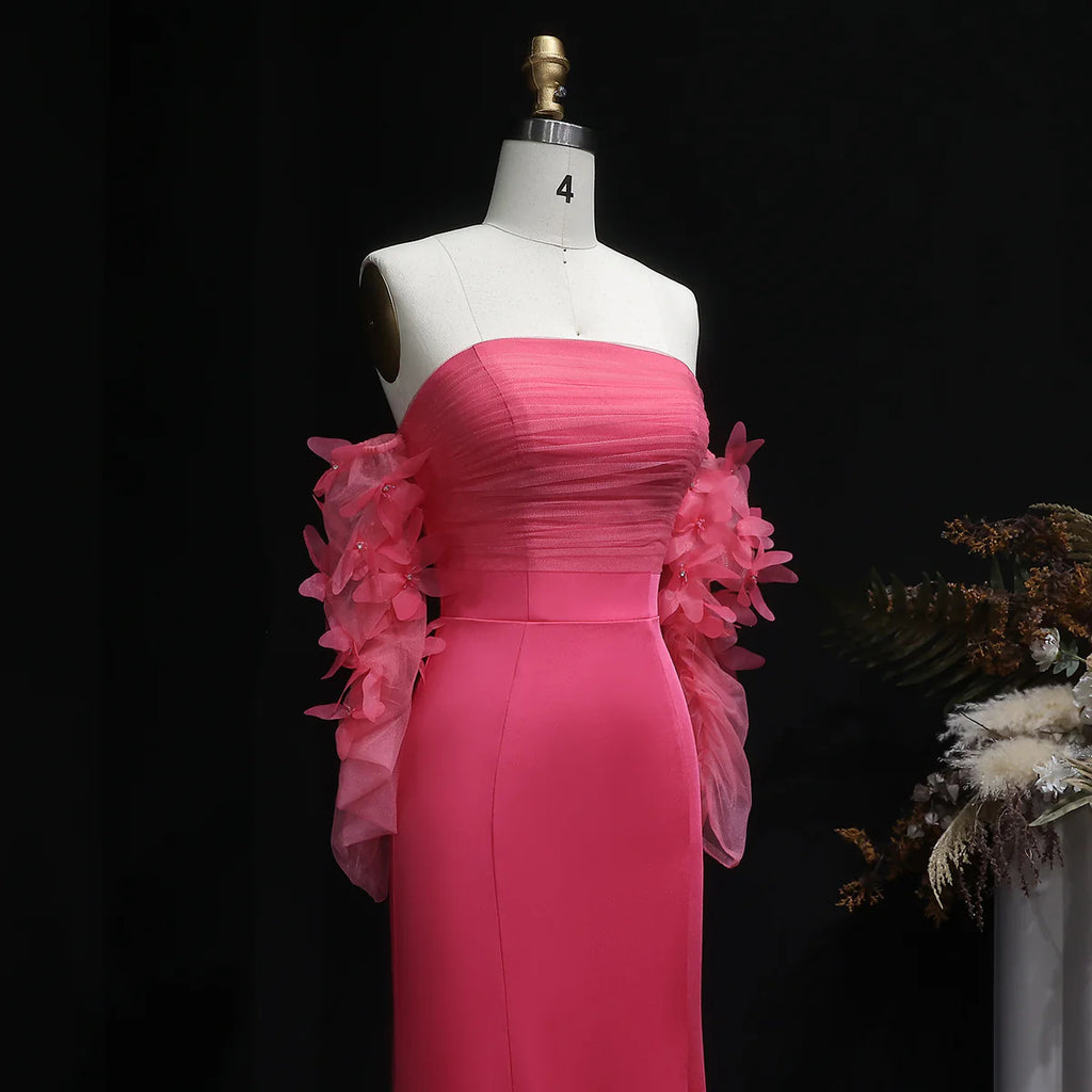 Luxury Pink Strapless 3D Embellished Evening Dress YL143