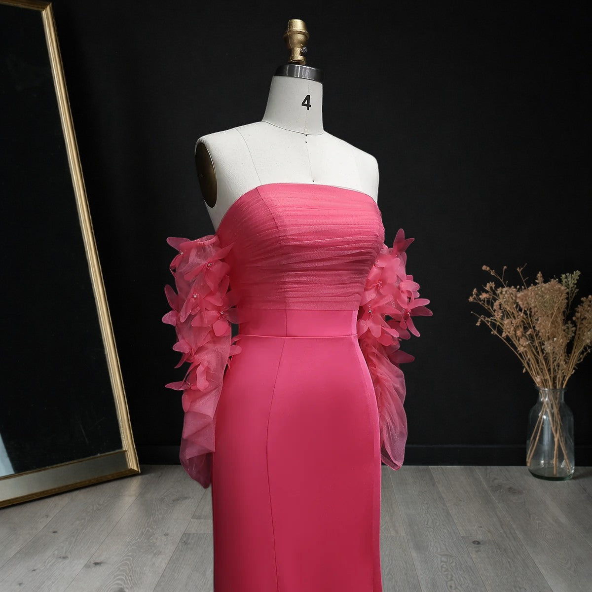 Luxury Pink Strapless 3D Embellished Evening Dress YL143