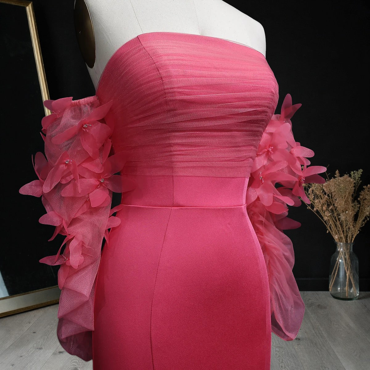 Luxury Pink Strapless 3D Embellished Evening Dress YL143