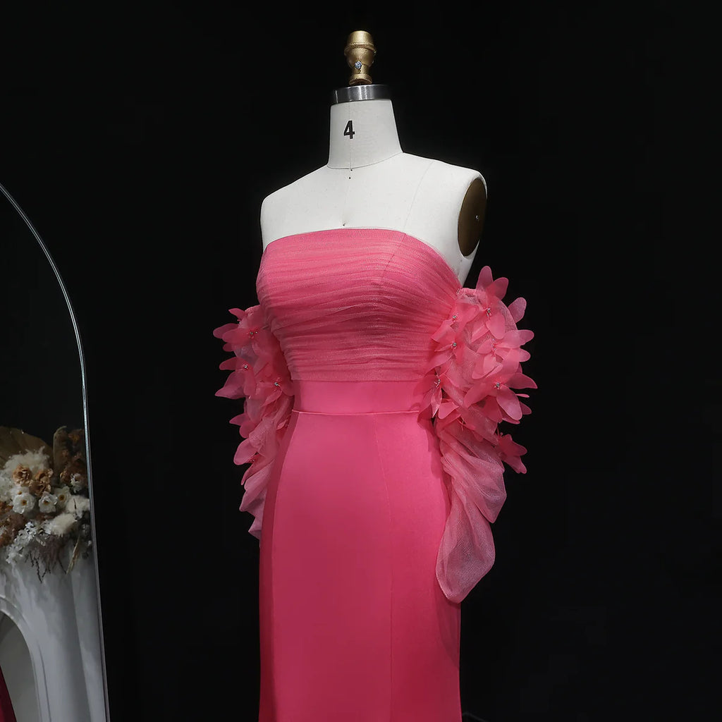 Luxury Pink Strapless 3D Embellished Evening Dress YL143
