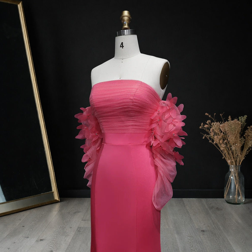 Luxury Pink Strapless 3D Embellished Evening Dress YL143