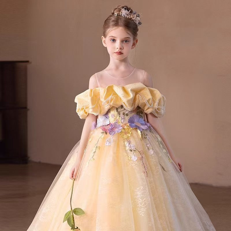 Charming Yellow Flower Girl Dress for Garden themed Weddings L016