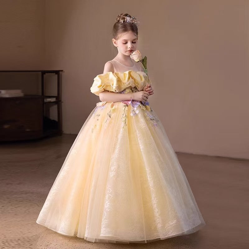 Charming Yellow Flower Girl Dress for Garden themed Weddings L016