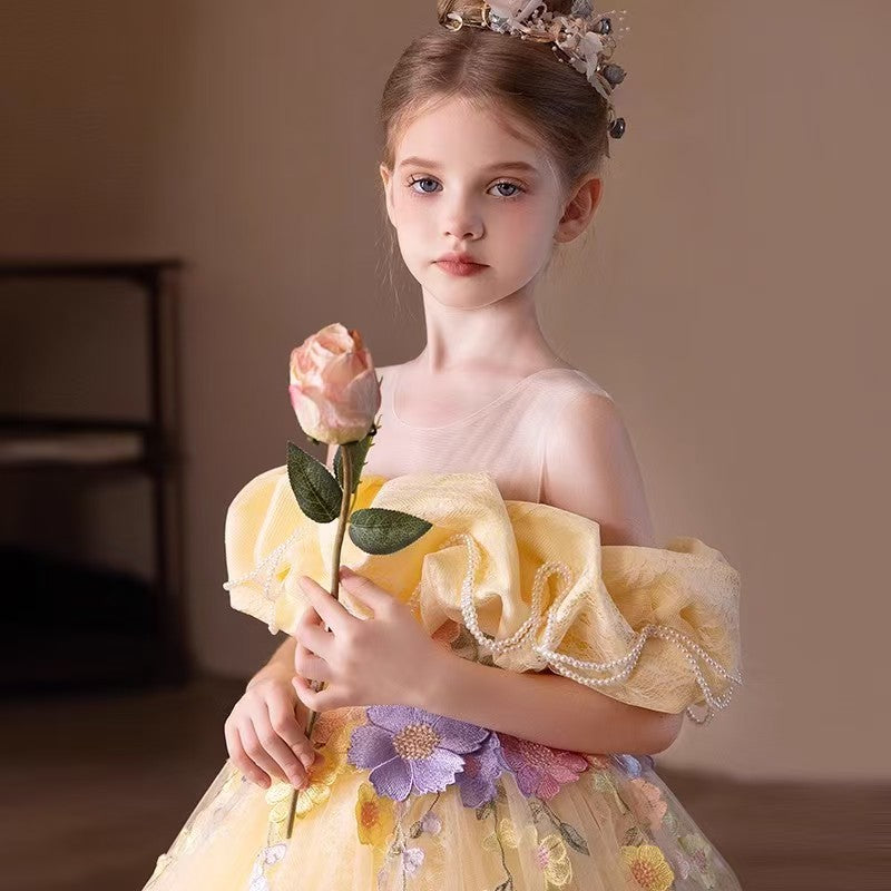 Charming Yellow Flower Girl Dress for Garden themed Weddings L016
