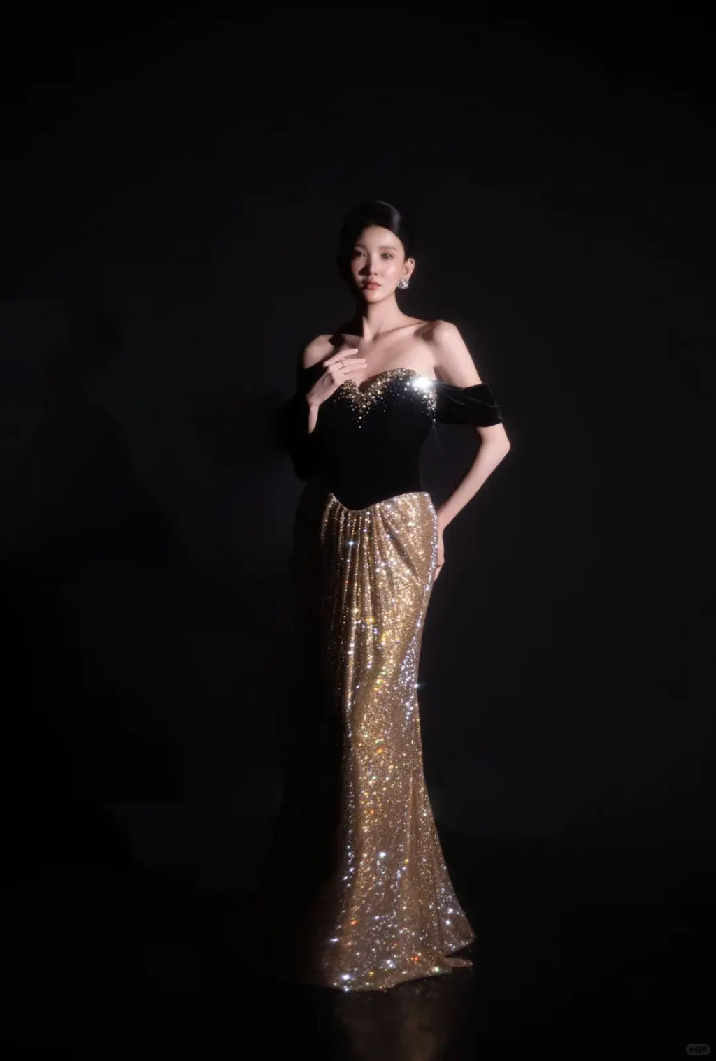 Black and Gold Strapless Sweetheart Mermaid Prom Dress SL254