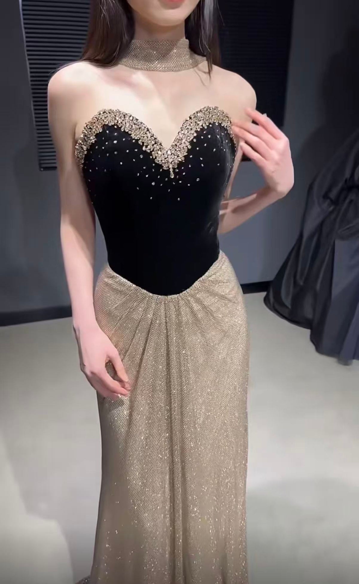 Black and Gold Strapless Sweetheart Mermaid Prom Dress SL254