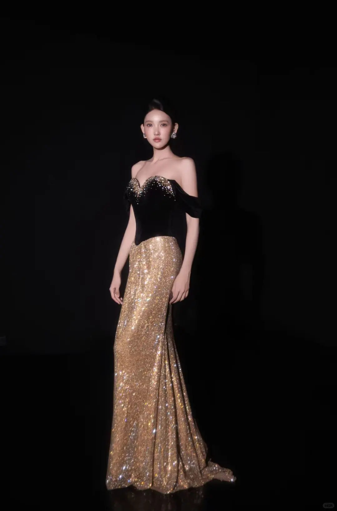 Black and Gold Strapless Sweetheart Mermaid Prom Dress SL254