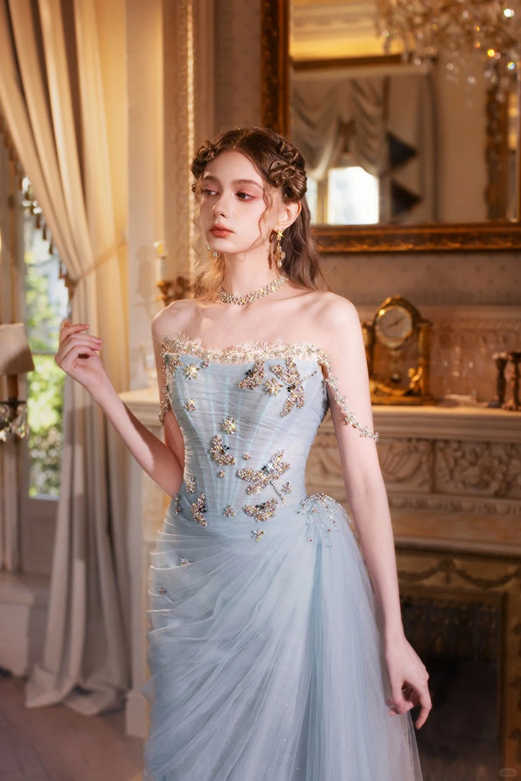 Sparkling Light Blue Crystal Butterfly Prom Dress EL103