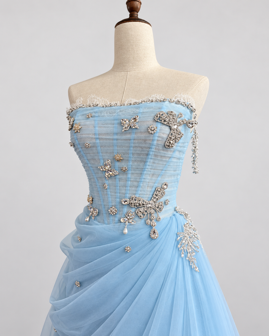 Sparkling Light Blue Crystal Butterfly Prom Dress EL103