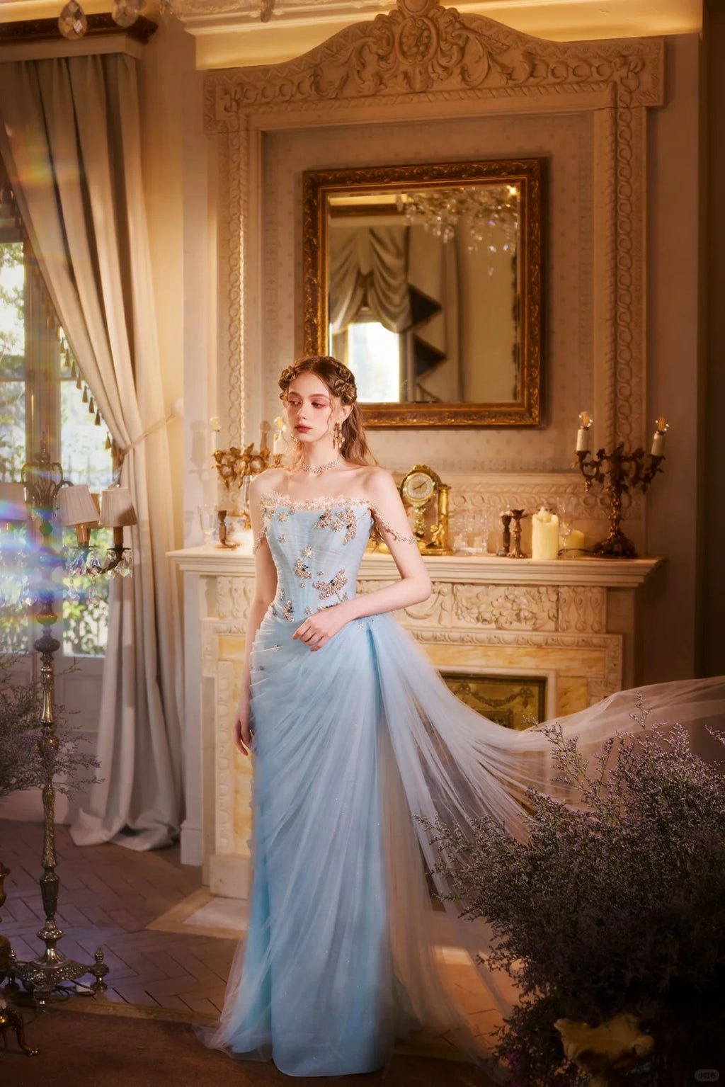 Sparkling Light Blue Crystal Butterfly Prom Dress EL103