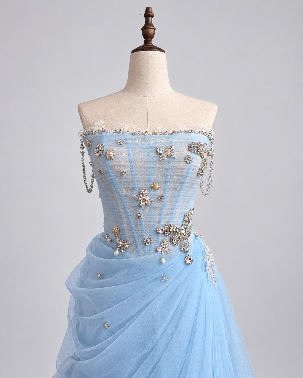 Sparkling Light Blue Crystal Butterfly Prom Dress EL103